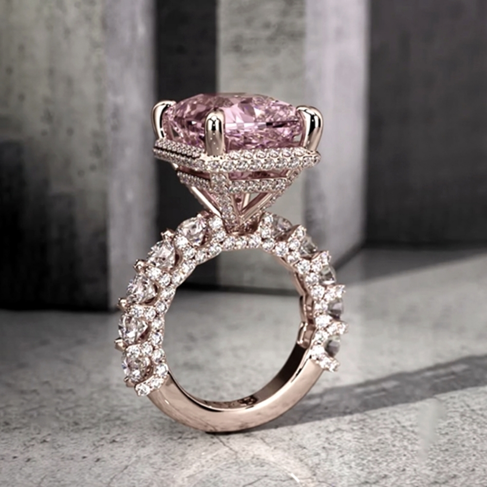 Helloice Diamond Morganite Engagement Ring - Size 7 - Pink/Rose Gold